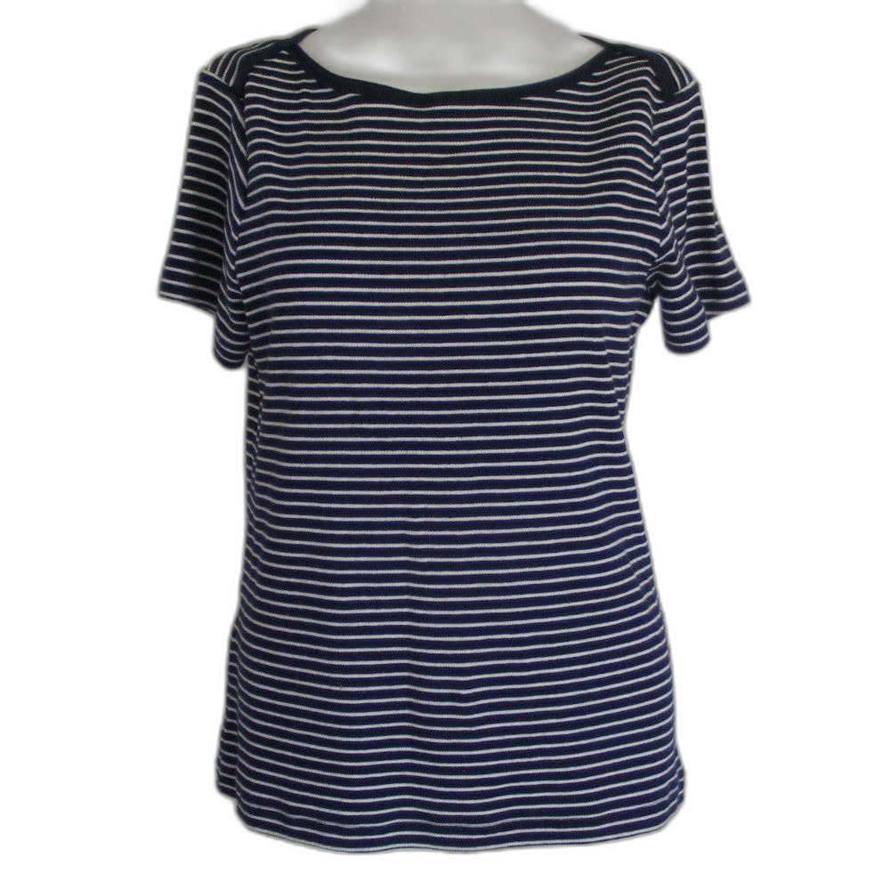 TOMMY BAHAMA Top, M, Blue/White stripe, Ribbed, SS - Picture 7 of 9